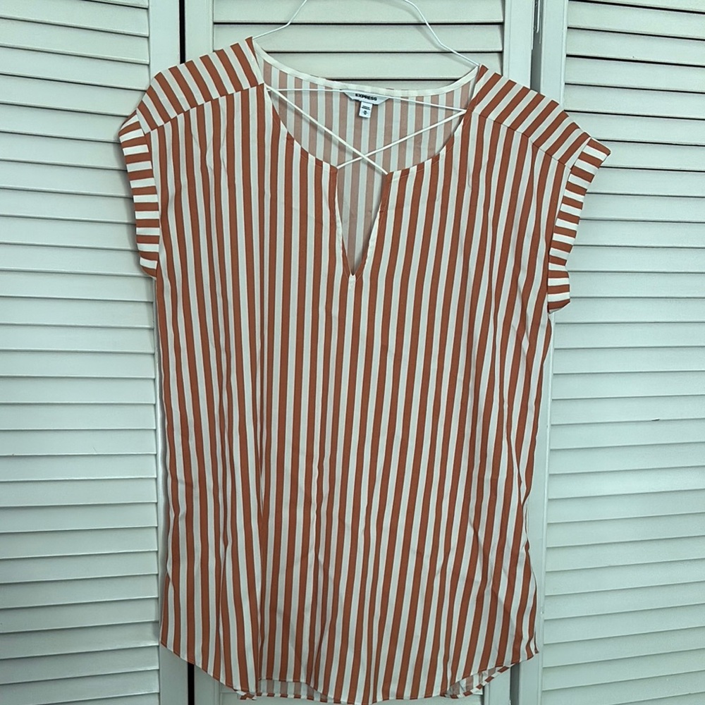 Striped Rust and White V-Neck Women's Top